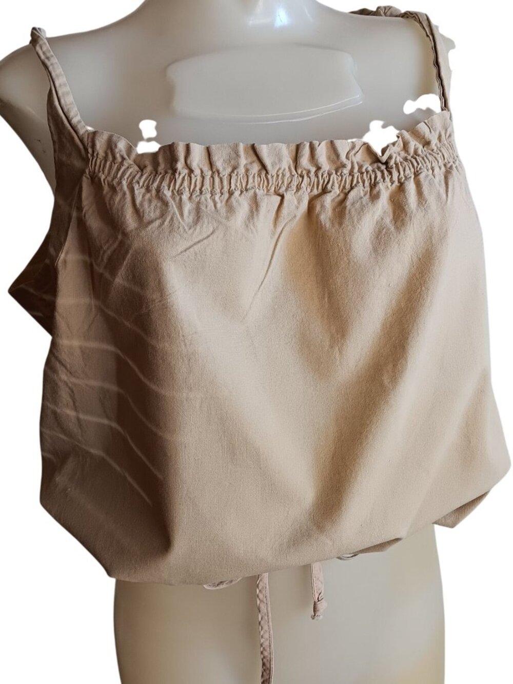 True Vintage Crop Top Medium 1970's Tie-Strap Drawstring Waist Boho Cotton USA